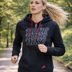GUC Womens Large Nike Zip Up Hoody Black and Red